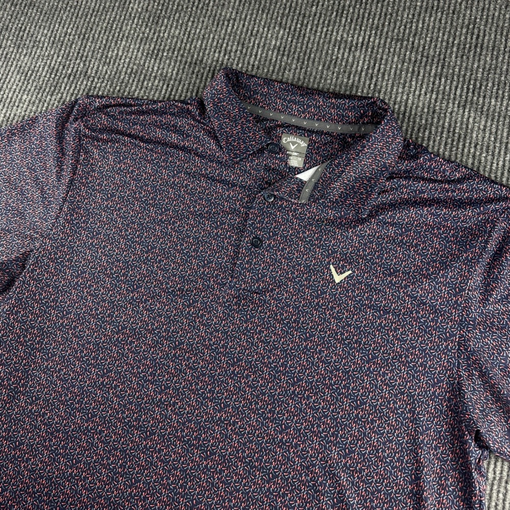 Callaway Opti-Dri Mens XL Golf Polo Shirt Navy Red Pepper Print Performance 2546